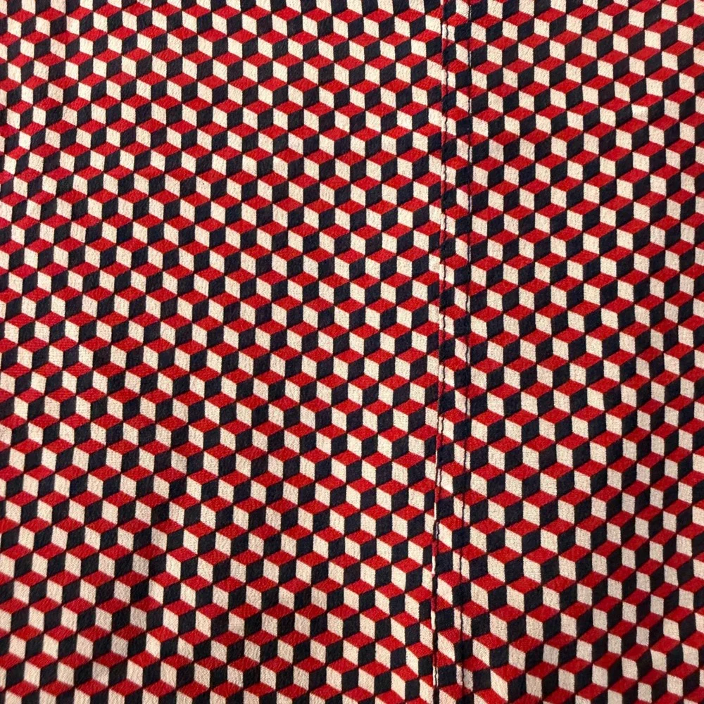 Theory Womens Silk Geometric Cube Print Boat Neck Blouse Career Luxury Medium